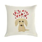 Longhaired Cream Dachshund with Hearts Soft Durable Construction Throw Pillow