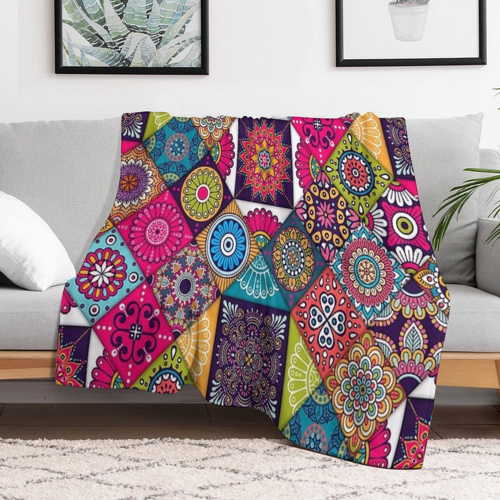 Ethnic  Hippie Pattern Patchwork Quilt African Geometric Durable Throw Blanket