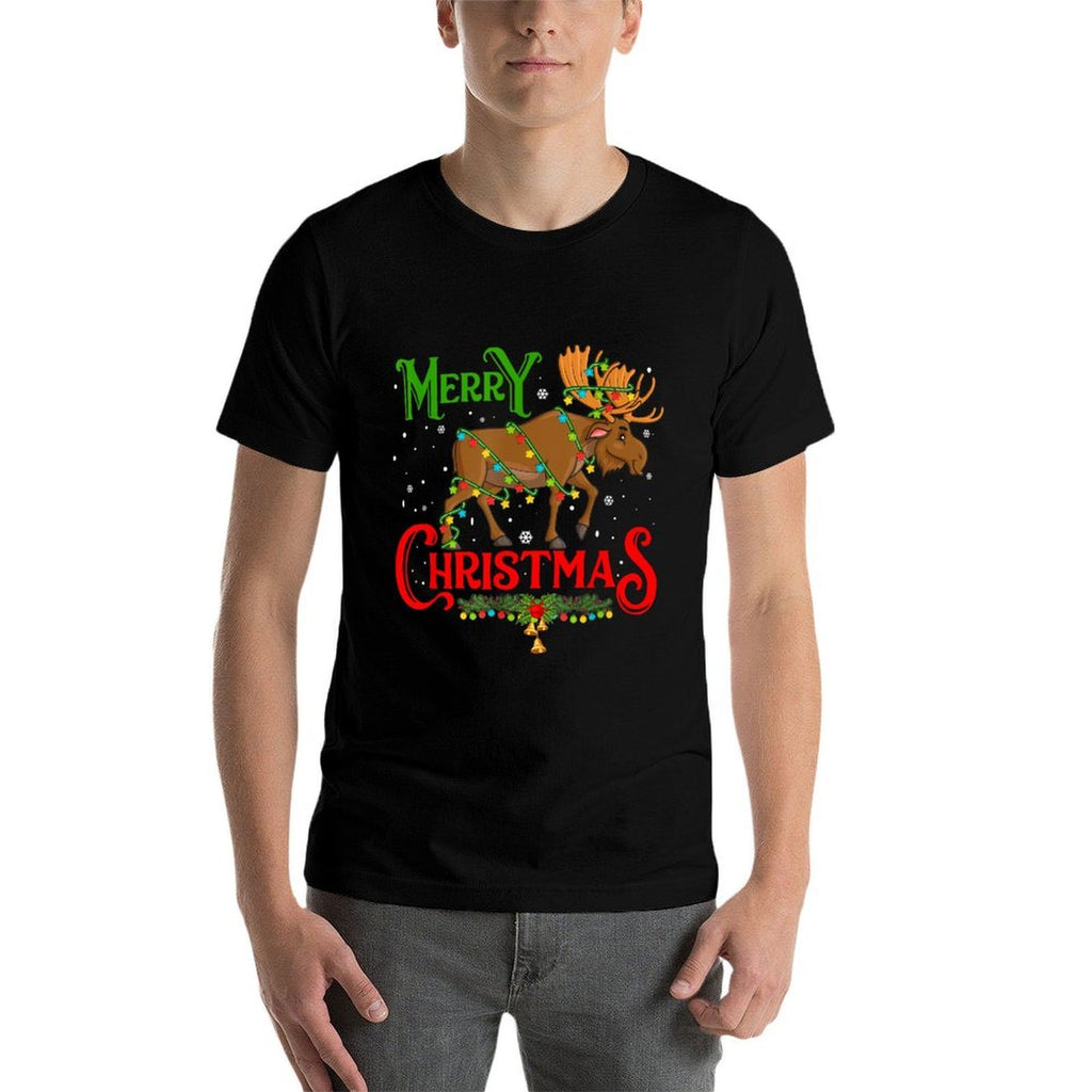 Merry Christmoose Christmas Moose Xmas Tree Lights Around  Oversized Silhouette T-Shirt