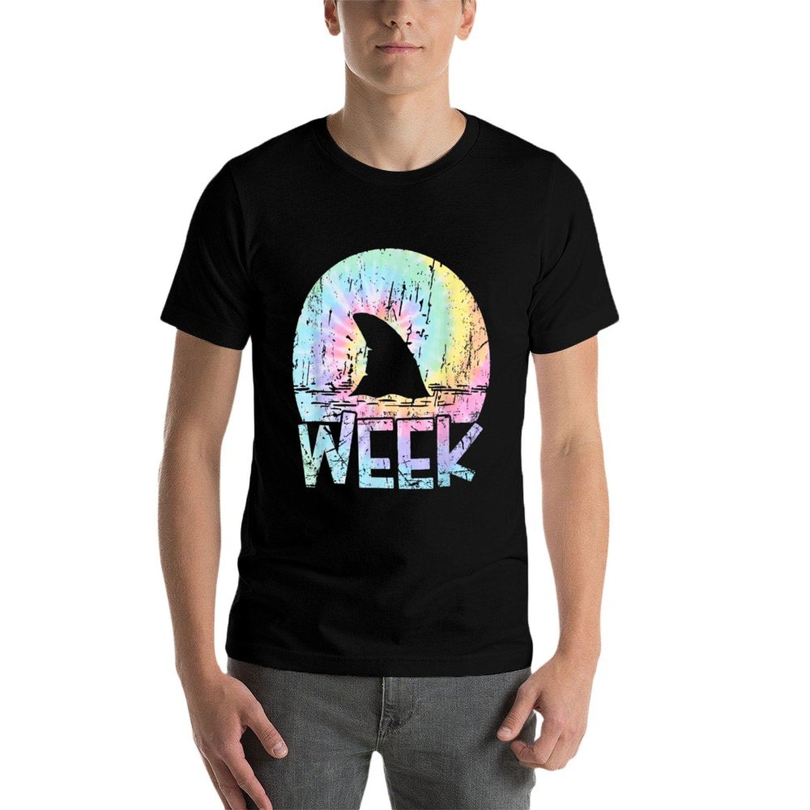 Retro Shark Fin Week 2025 Shark Lover Ocean Wildlife Tie Dye  Wrinkle-resistant T-Shirt
