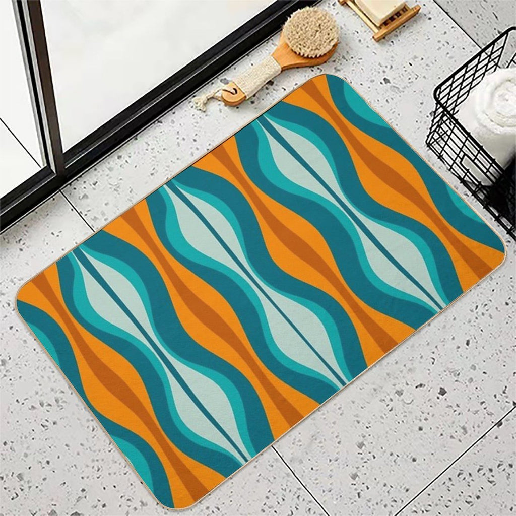 Hourglass Abstract Midcentury Modern Pattern in Orange, Rust, Aqua, Turquoise, And Teal  Rapid-Drying Bath Mat