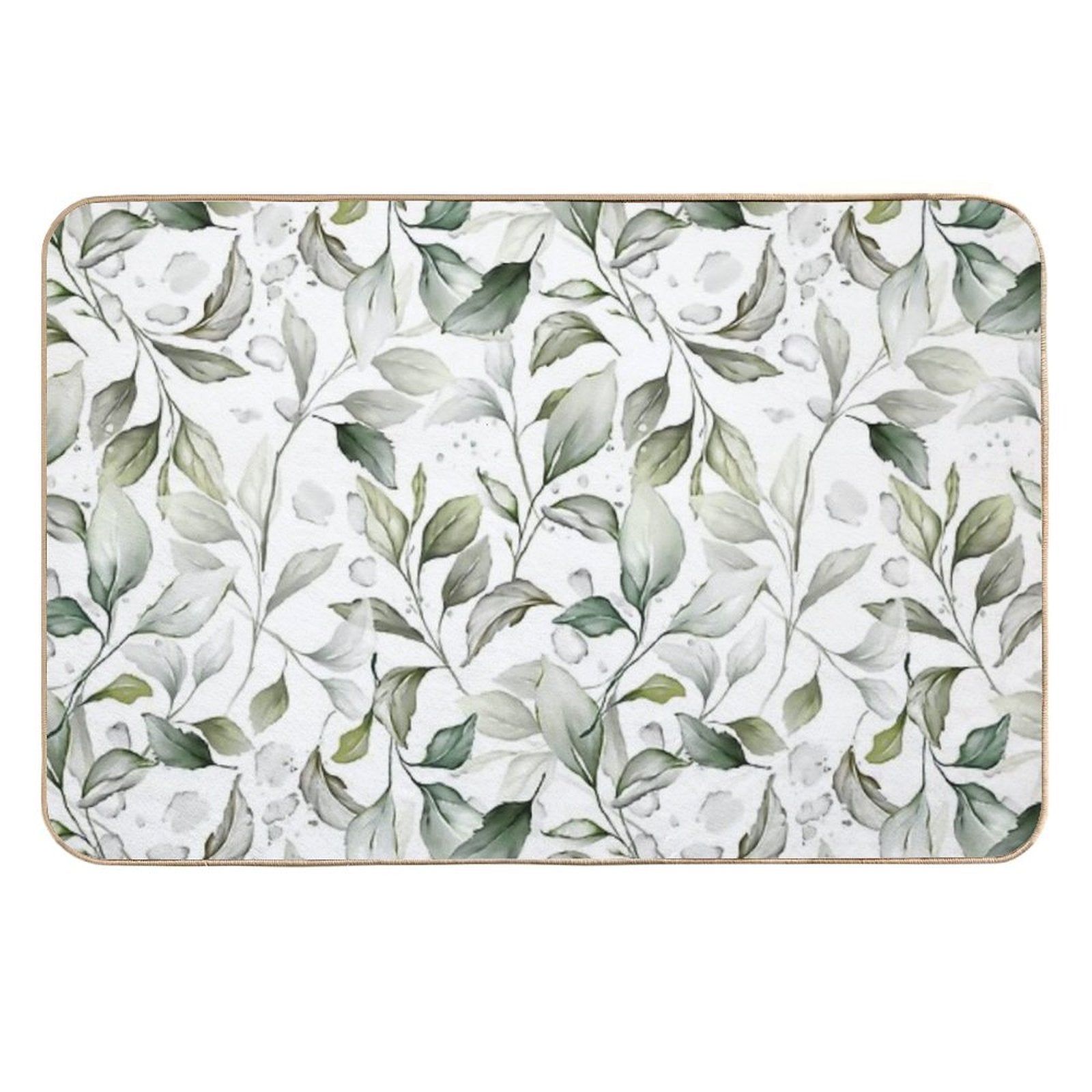 Elegant Watercolor Leaf Design on White Background  Non-Slip Bath Mat