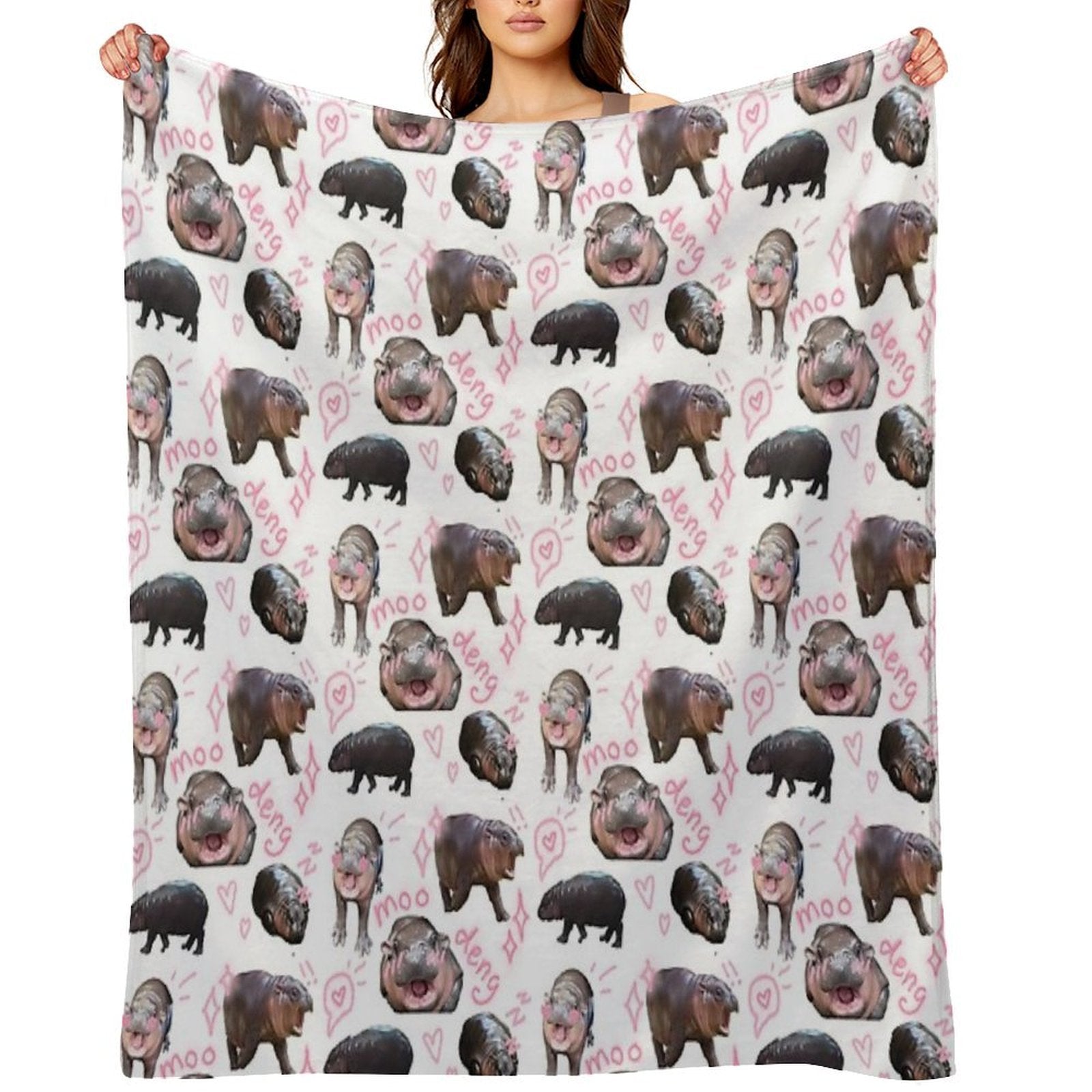 MOO DENG IS SO CUTIE Easy Care Throw Blanket