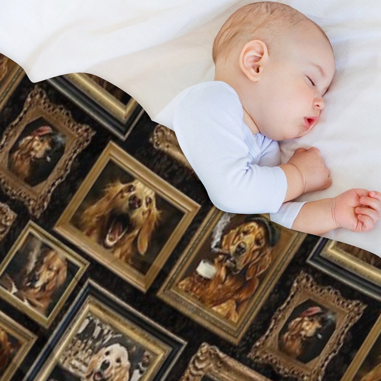 Vintage Museum Wall - Whimsical Smoking Drinking Beer Golden Retriever Famous Dog Portraits by Great Masters Black Damask Nightg Compact Throw Blanket