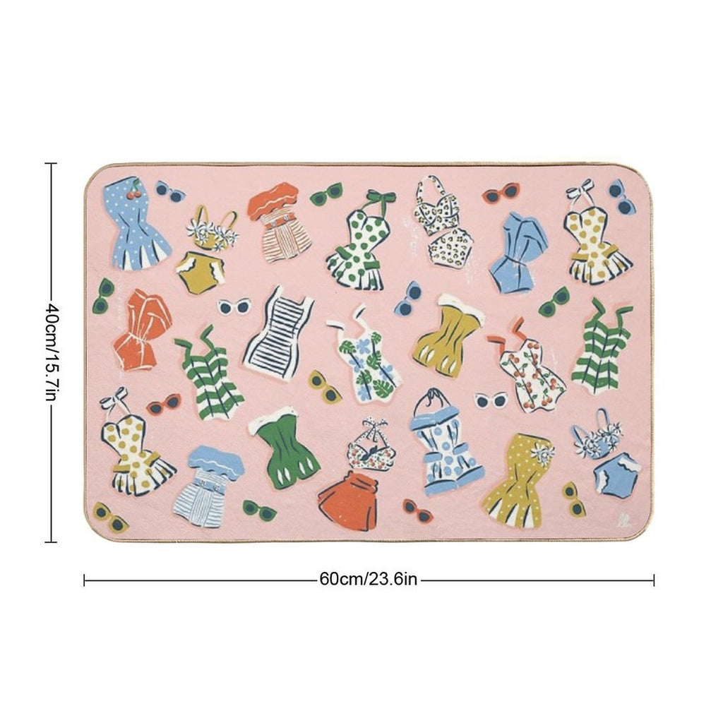 Retro 1950s Swimwear And Sunglasses Pattern  Anti-Trip Bath Mat
