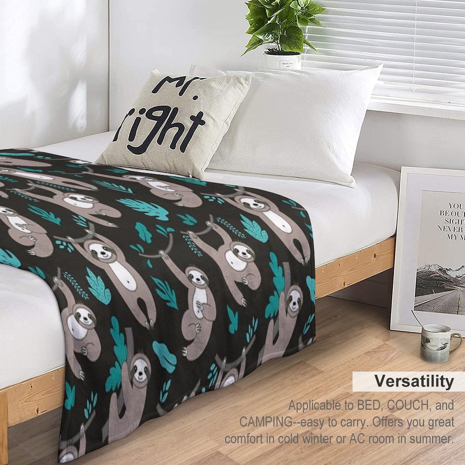 Lazy Sloths on Black Background Multi-functional Throw Blanket