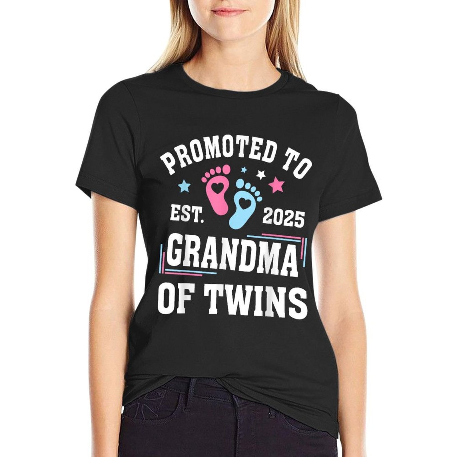 Promoted To Grandma Of Twins Est 2025 Gender Reveal  Trendy Pattern T-Shirt