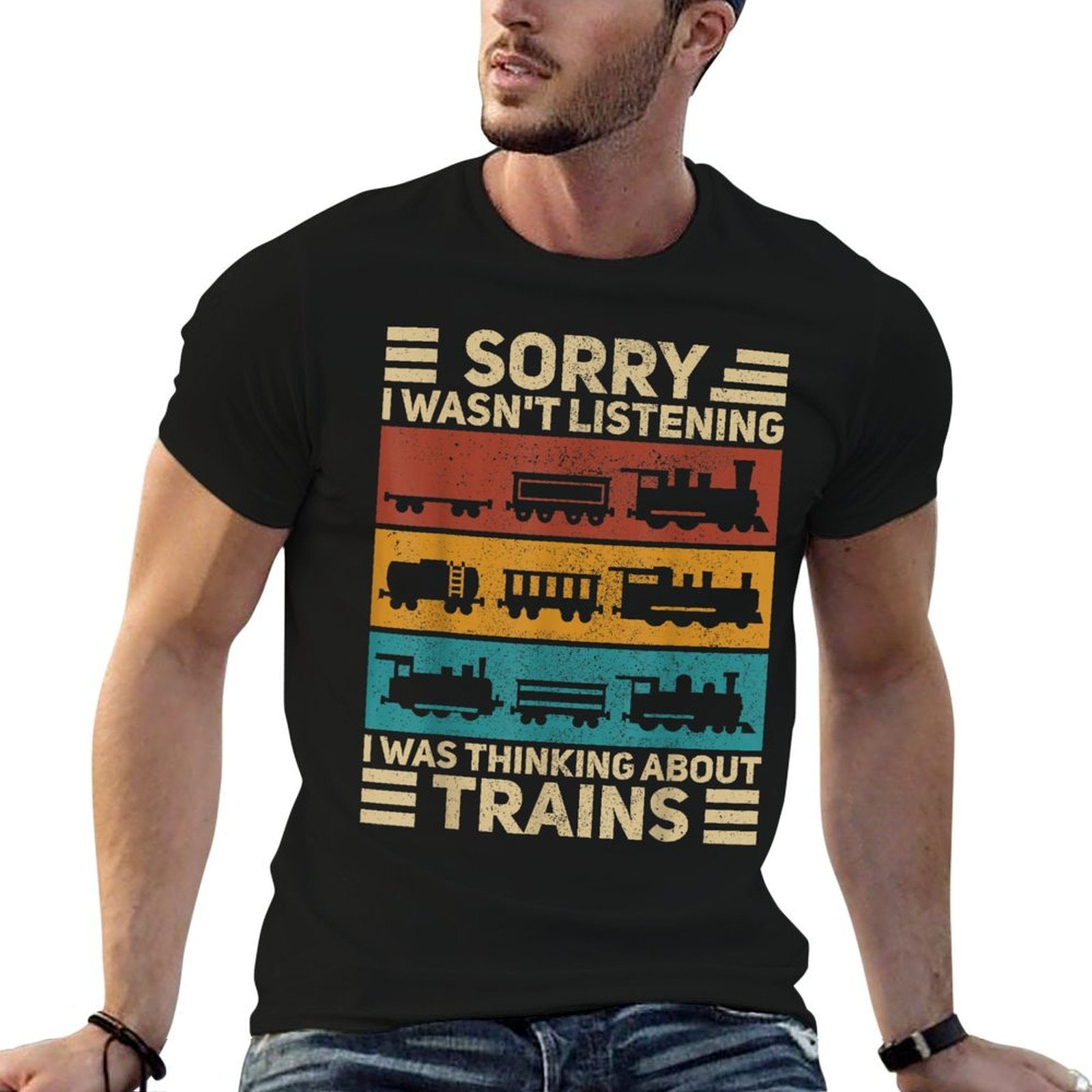 Retro Wagon Train Lover Model Railroad Conductor Funny Train  Rolled Sleeves T-Shirt