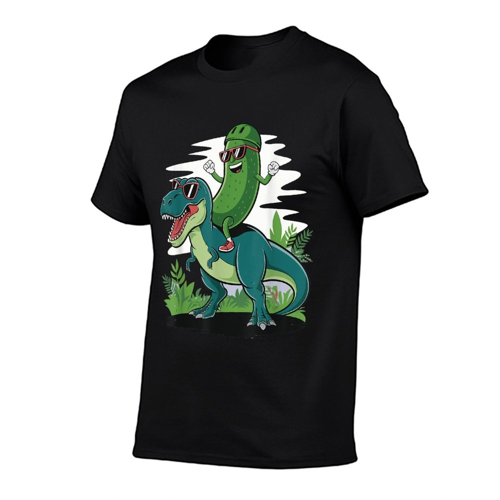 Cucumber Dino Pickle Riding T-Rex Funny Unisex-Adult, Black, Small,  Durable T-Shirt