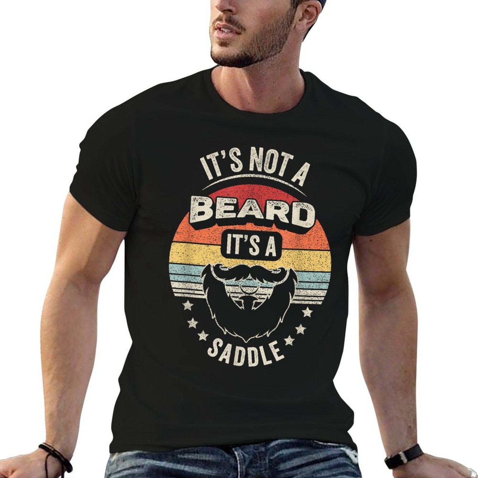 Vintage Retro Its Not A Beard Its A Saddle Funny Bearded  High-quality Stitching T-Shirt
