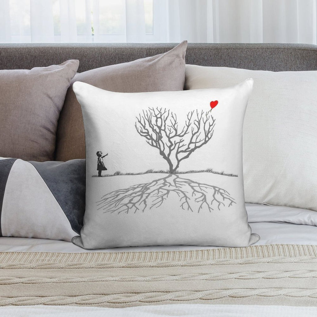 Banksy Heart Tree Soft Durable Construction Throw Pillow