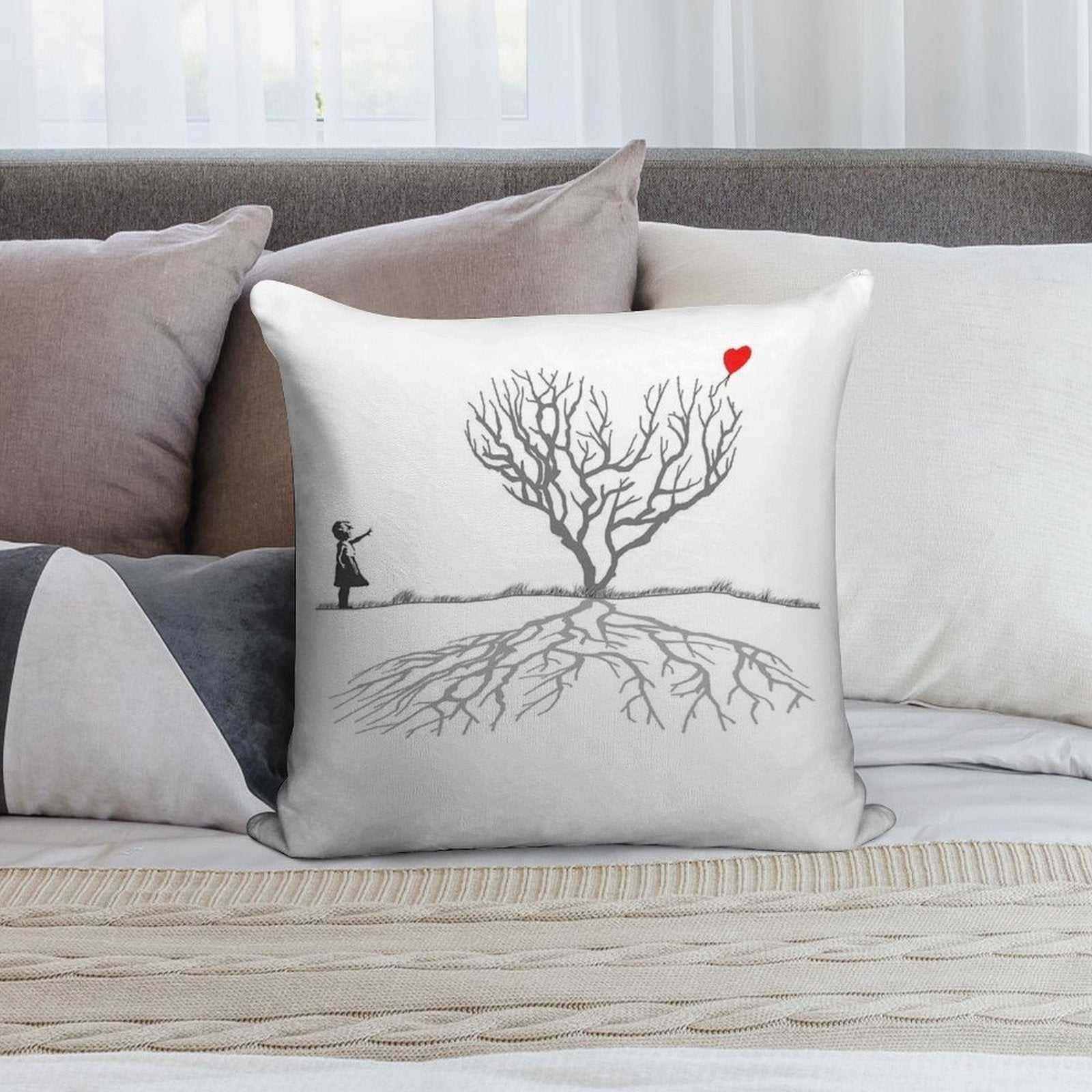 Banksy Heart Tree Soft Durable Construction Throw Pillow
