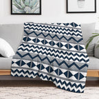 Navy Blue And White Geometry Machine-washable Throw Blanket