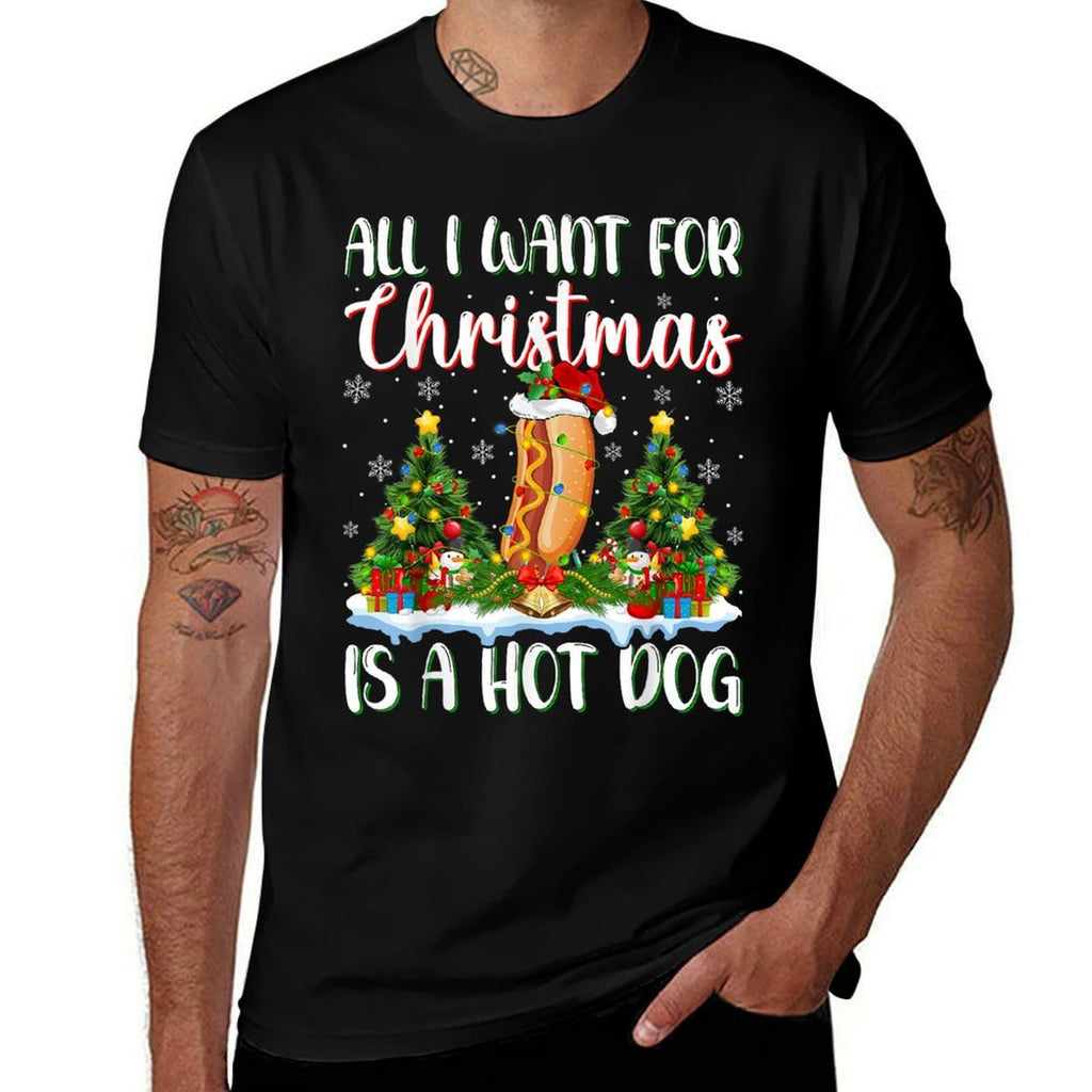 Xmas Lighting Santa All I Want For Christmas Is A Hot Dog  Slim-fit Cut T-Shirt