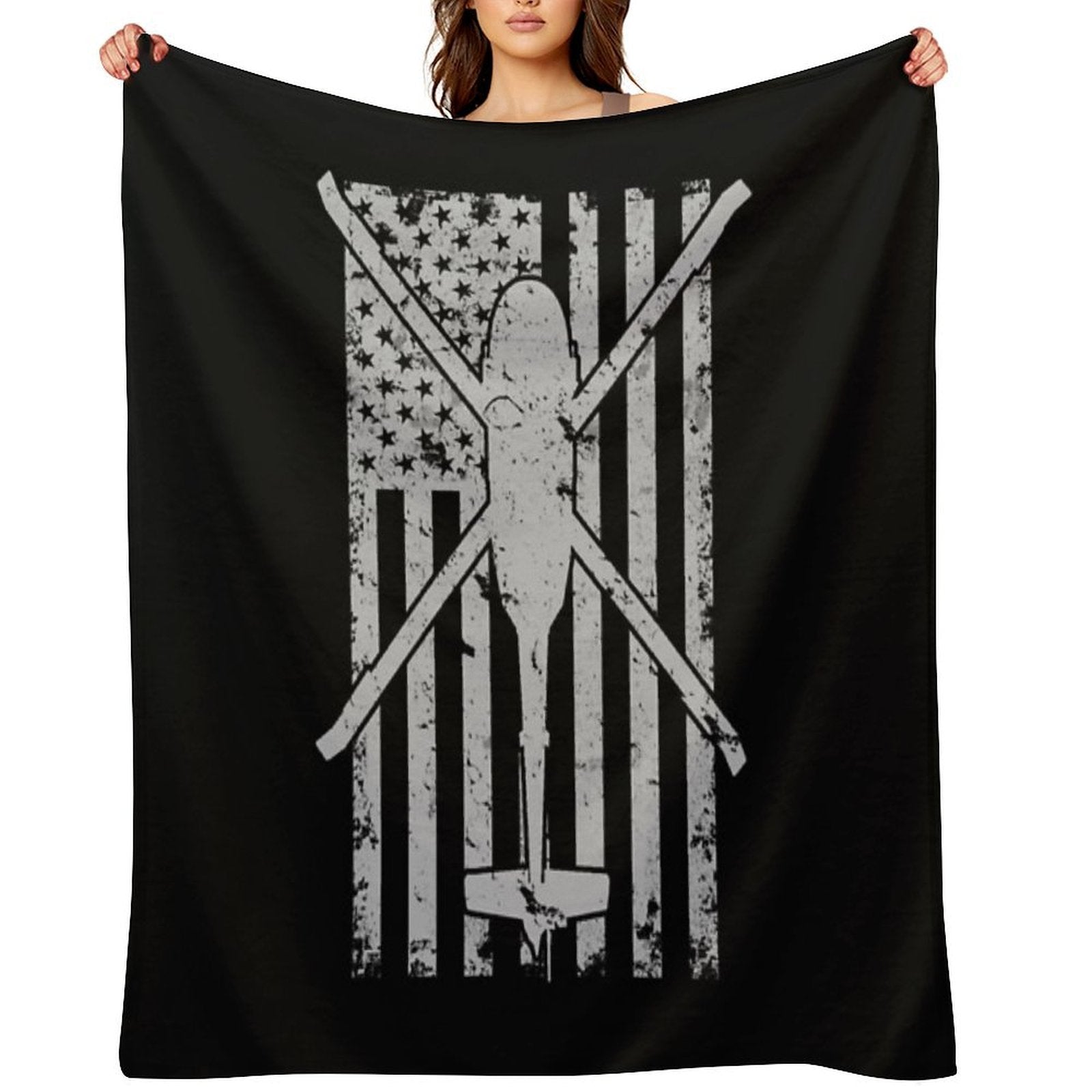UH-60 Black Hawk Helicopter Vintage Flag Versatility Throw Blanket