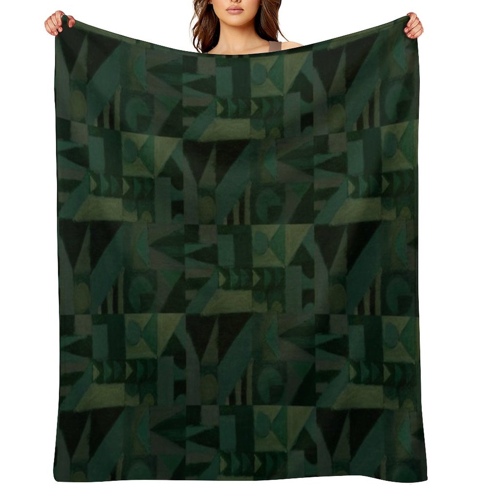 Dark Green Geometric Pattern Design Done in Oil Pastel Anti-pilling Throw Blanket