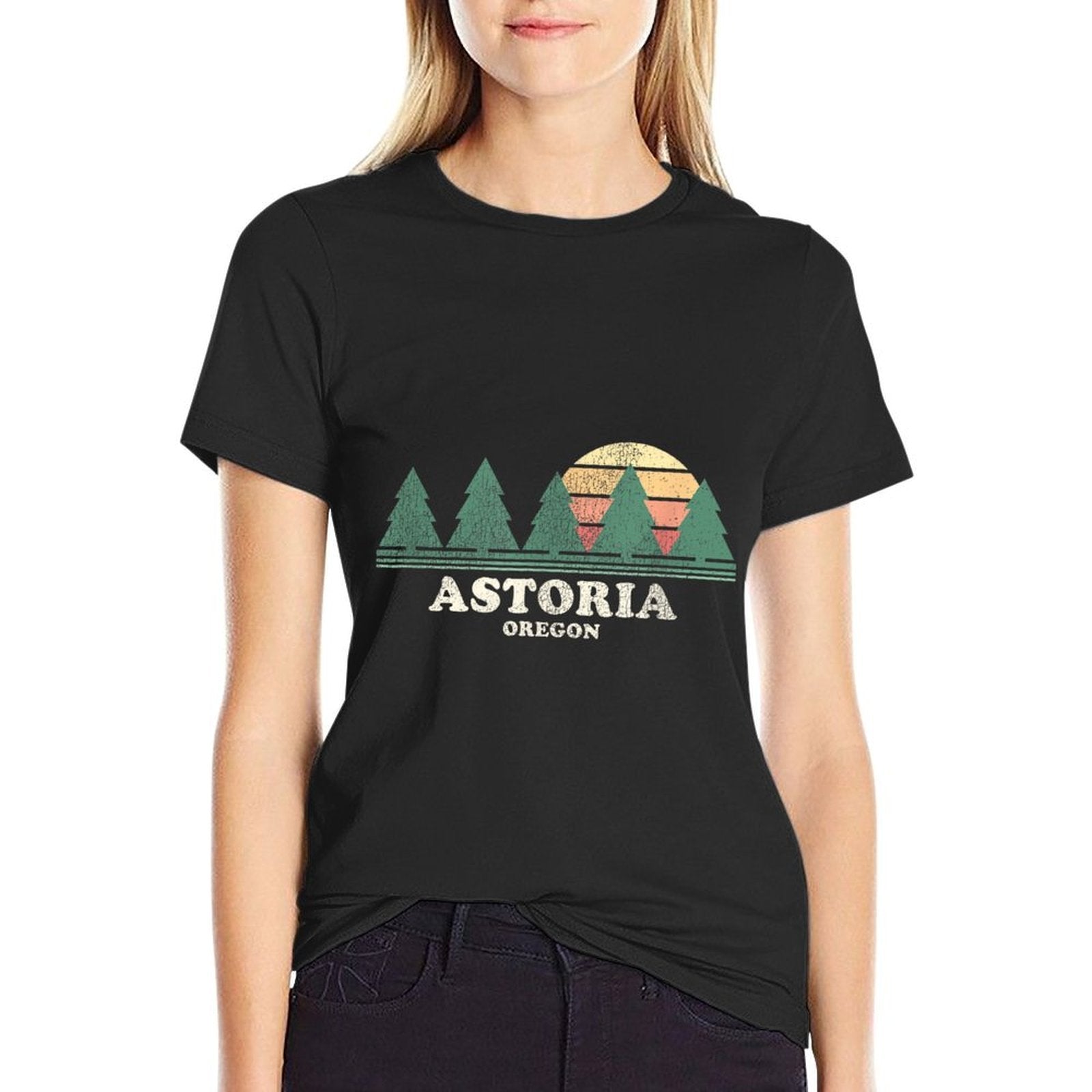 Astoria OR Vintage Throwback Retro 70s Design  Fade-proof Color T-Shirt