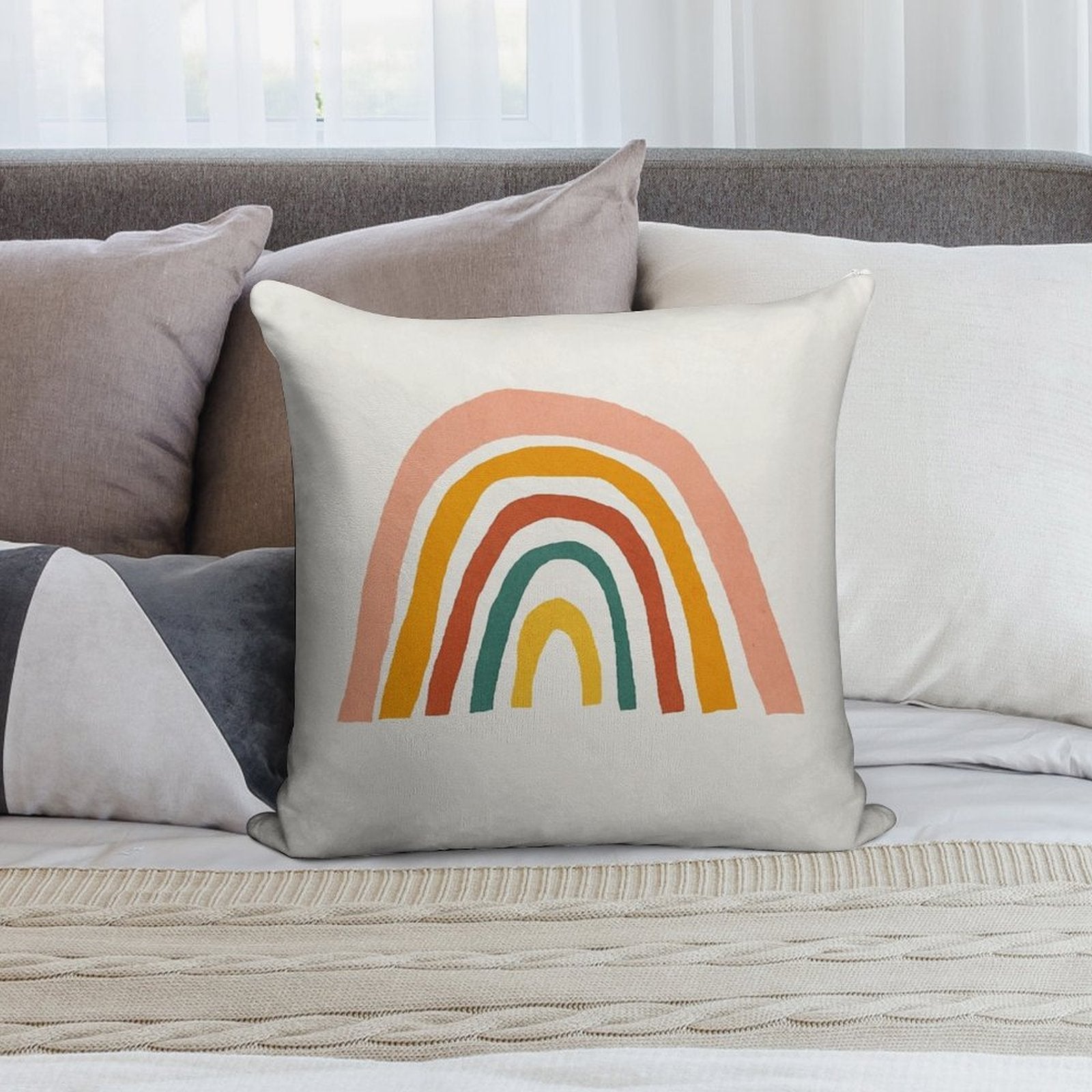 Rainbow, Abstract, Mid Century Modern Kids Wall Art, Nursery Room Soft Washable Throw Pillow