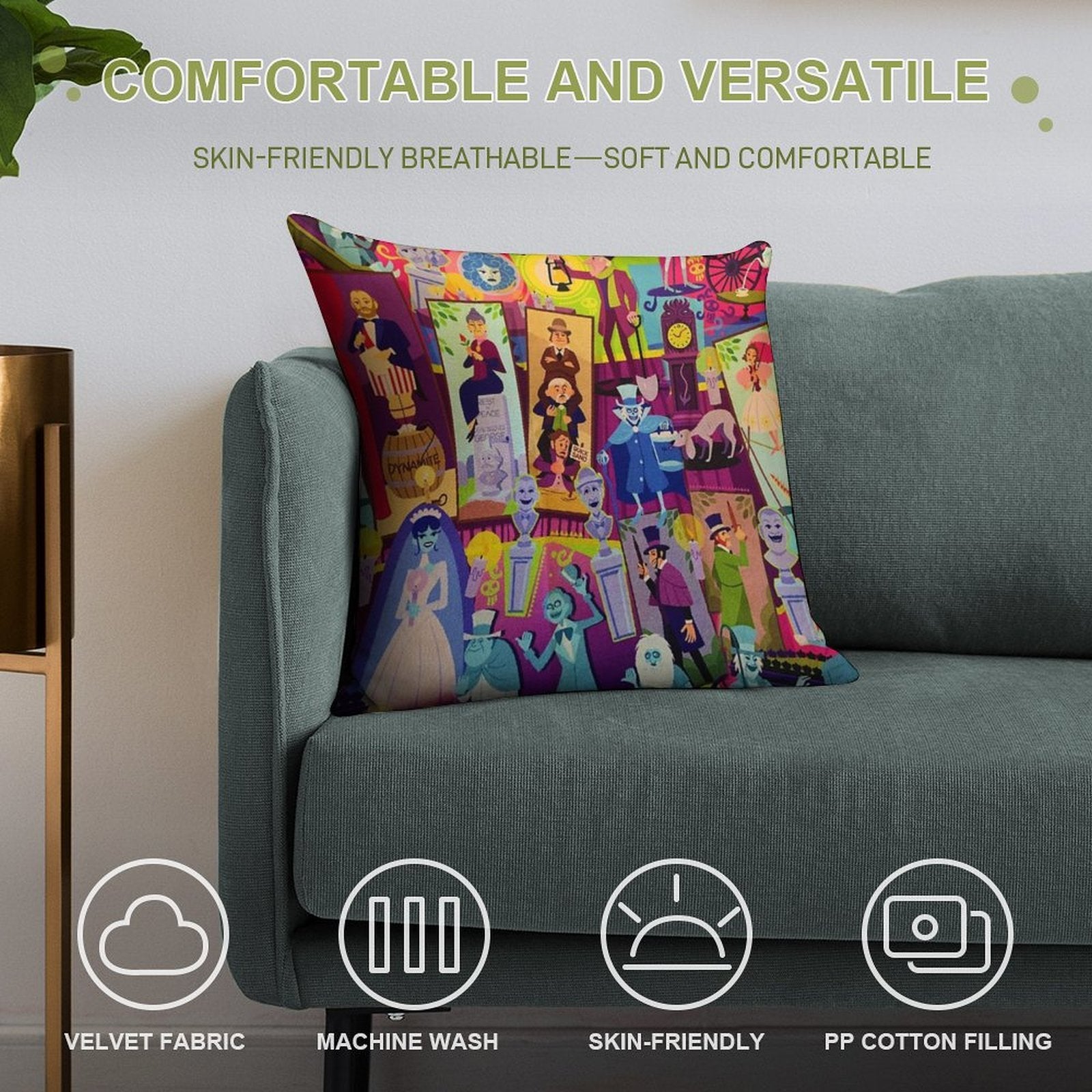 Retro Mansion Collage Soft Ultra-Soft Texture Throw Pillow