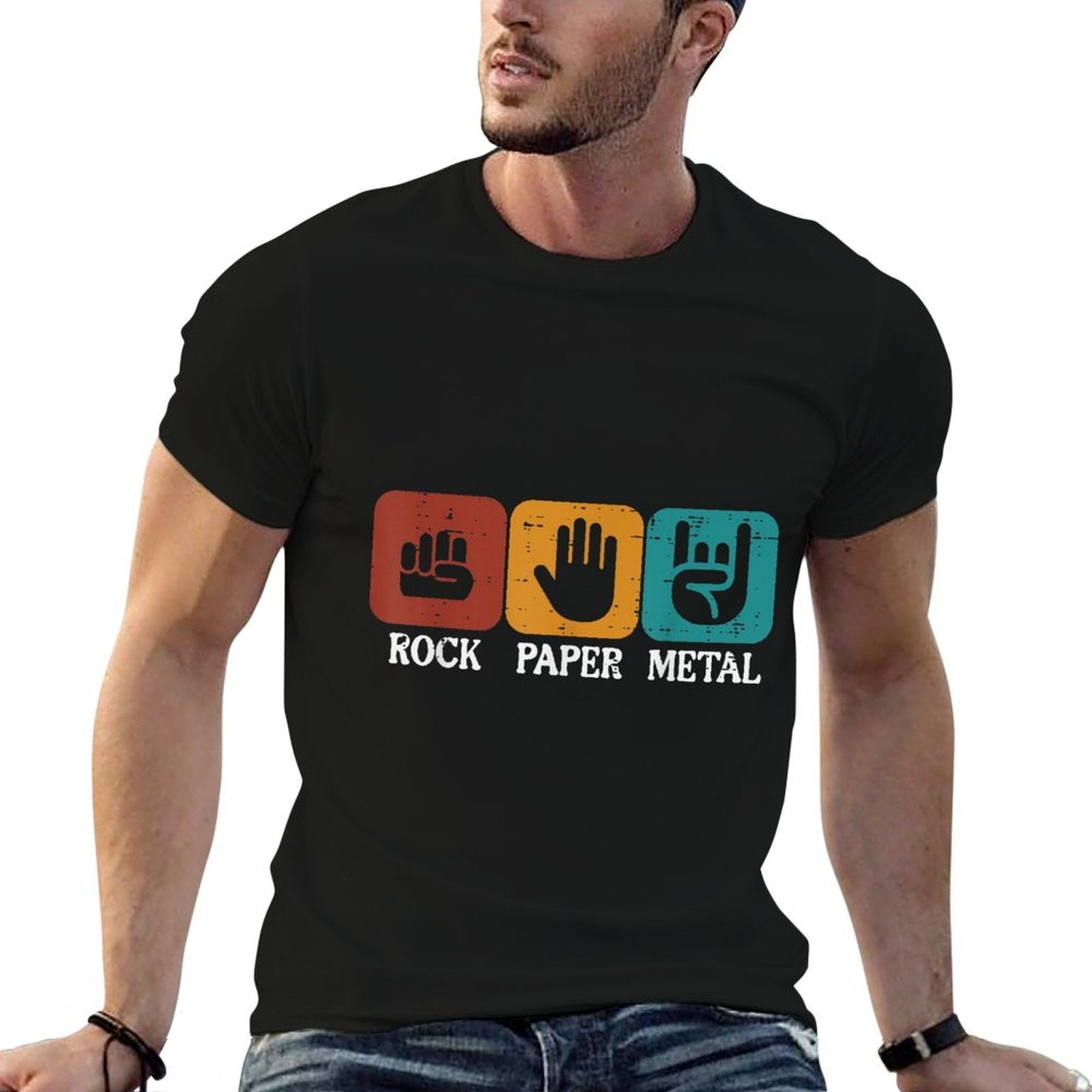 Rocker Rock Paper Metal Funny Music Meme Men Boys Kids Women  Wrinkle-resistant T-Shirt