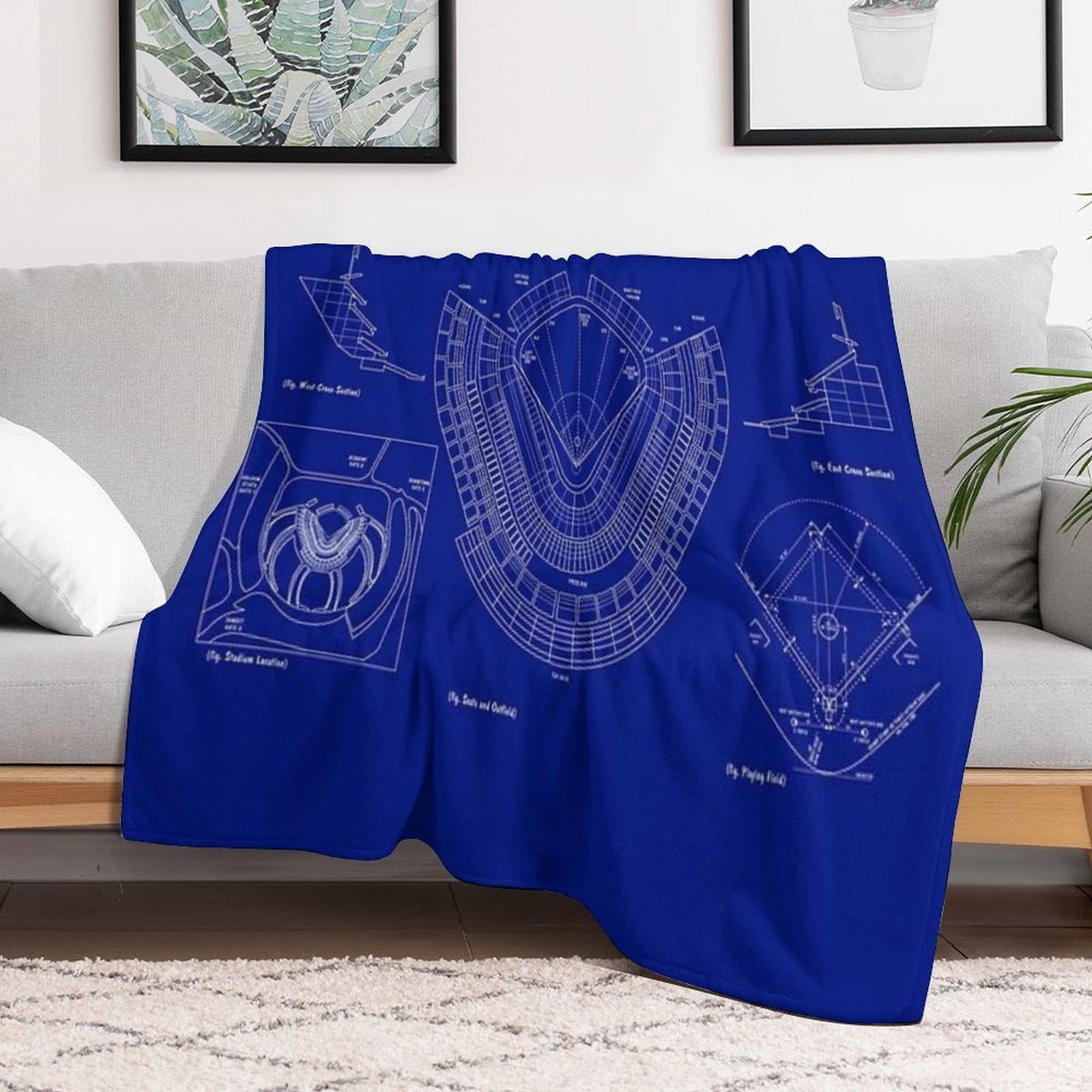 Dodger Stadium (White Stencil-No Background) Travel-friendly Throw Blanket