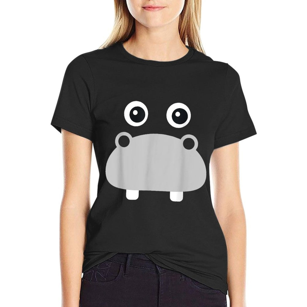 Kawaii Hippo Face Easy Animal Costume  Rolled Sleeves T-Shirt