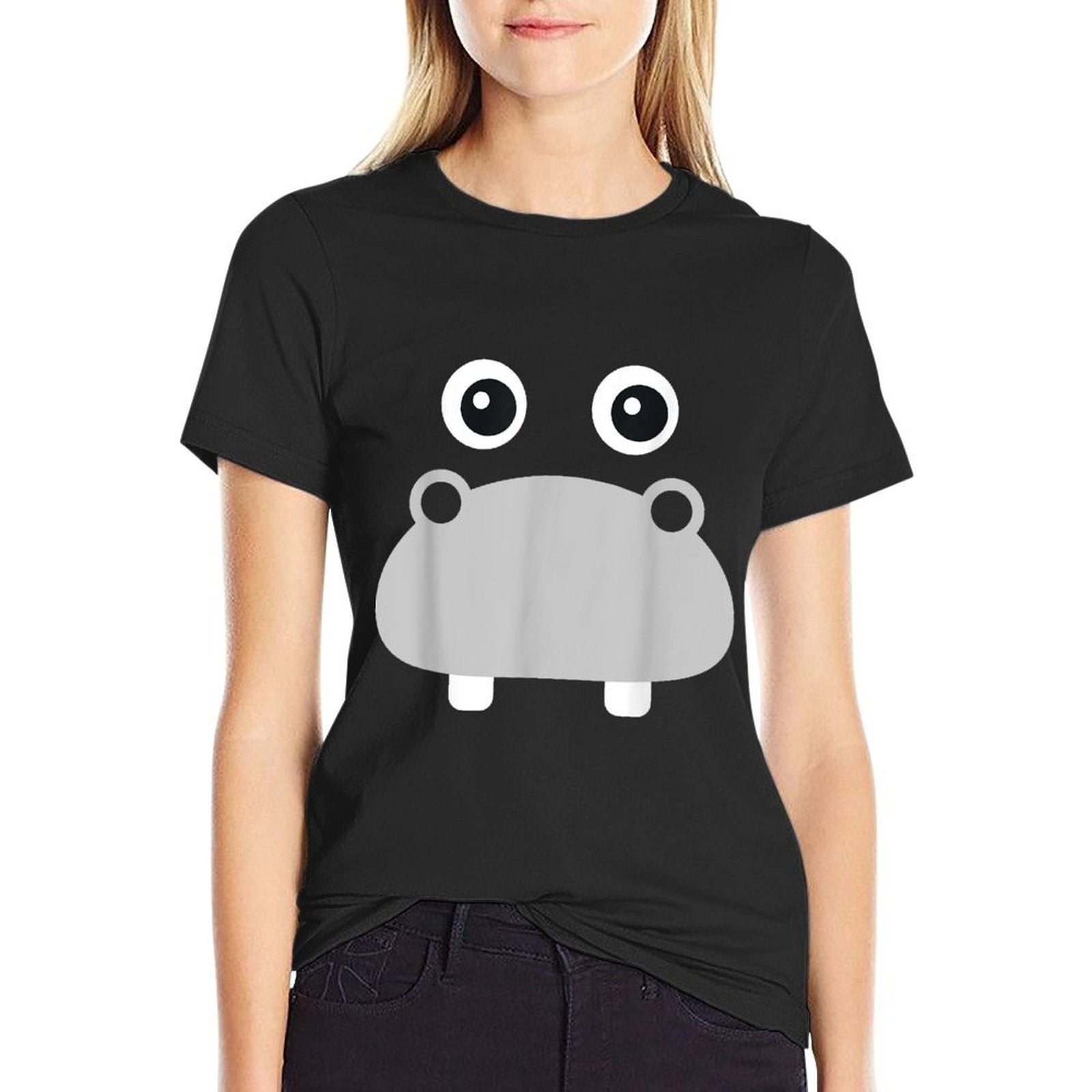Kawaii Hippo Face Easy Animal Costume  Rolled Sleeves T-Shirt