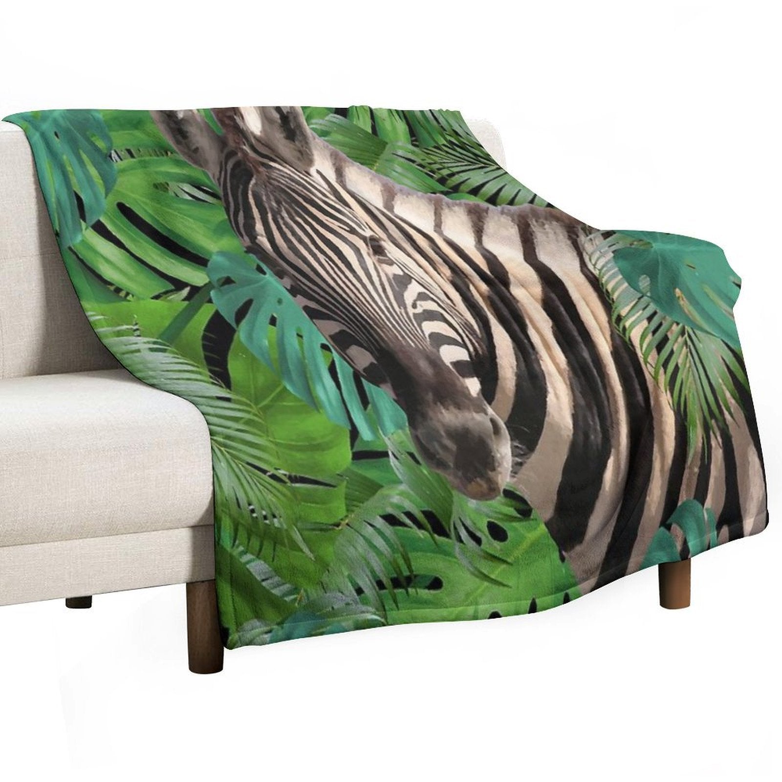 Zebra Jungle Palm Monstera Leaves Gift-ready Throw Blanket