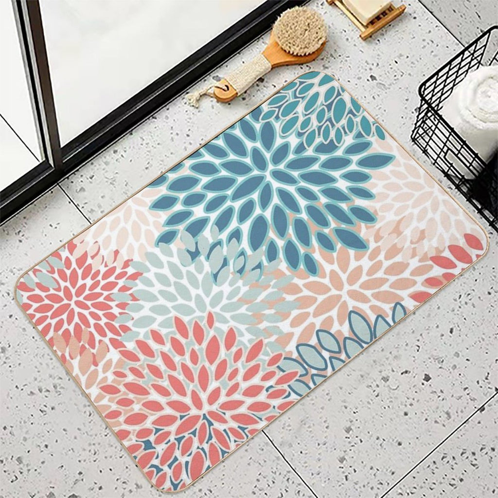 Floral Prints, Teal, Coral, Peach, Colourful Prints  Eco-Friendly Bath Mat
