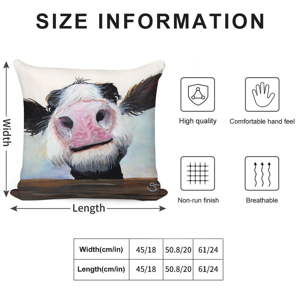 NOSEY COW 'HEY! HOW'S IT GOIN'' BY SHIRLEY MACARTHUR Soft Ultra-Soft Texture Throw Pillow