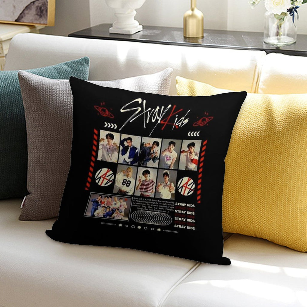 Stray Kids Concert Tour T-shirt Kpop Boy Group Bang Chan Lee Know Changbin Hyunjin Han Felix Seungmin Jeongin Soft Luxury Feel Throw Pillow