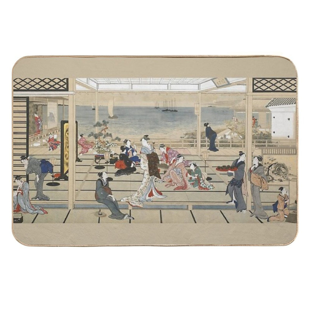 Kitagawa Utamaro Moonlight Revelry, Remastered - Vintage Japanese Art  Dirt-Trapping Bath Mat