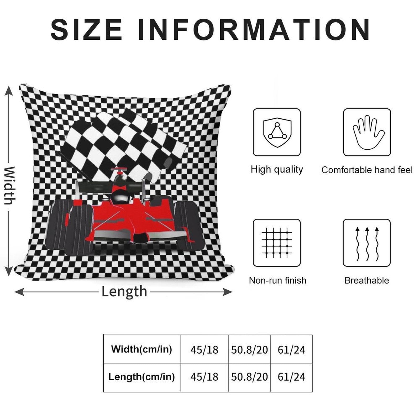 Red  Race Car with Checkered Flag Soft Shrink-Resistant Throw Pillow