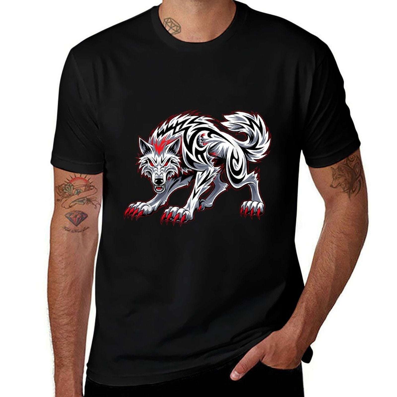 Funny Black Aggressive Wolf Red Eyes Werewolf  Odor-resistant T-Shirt