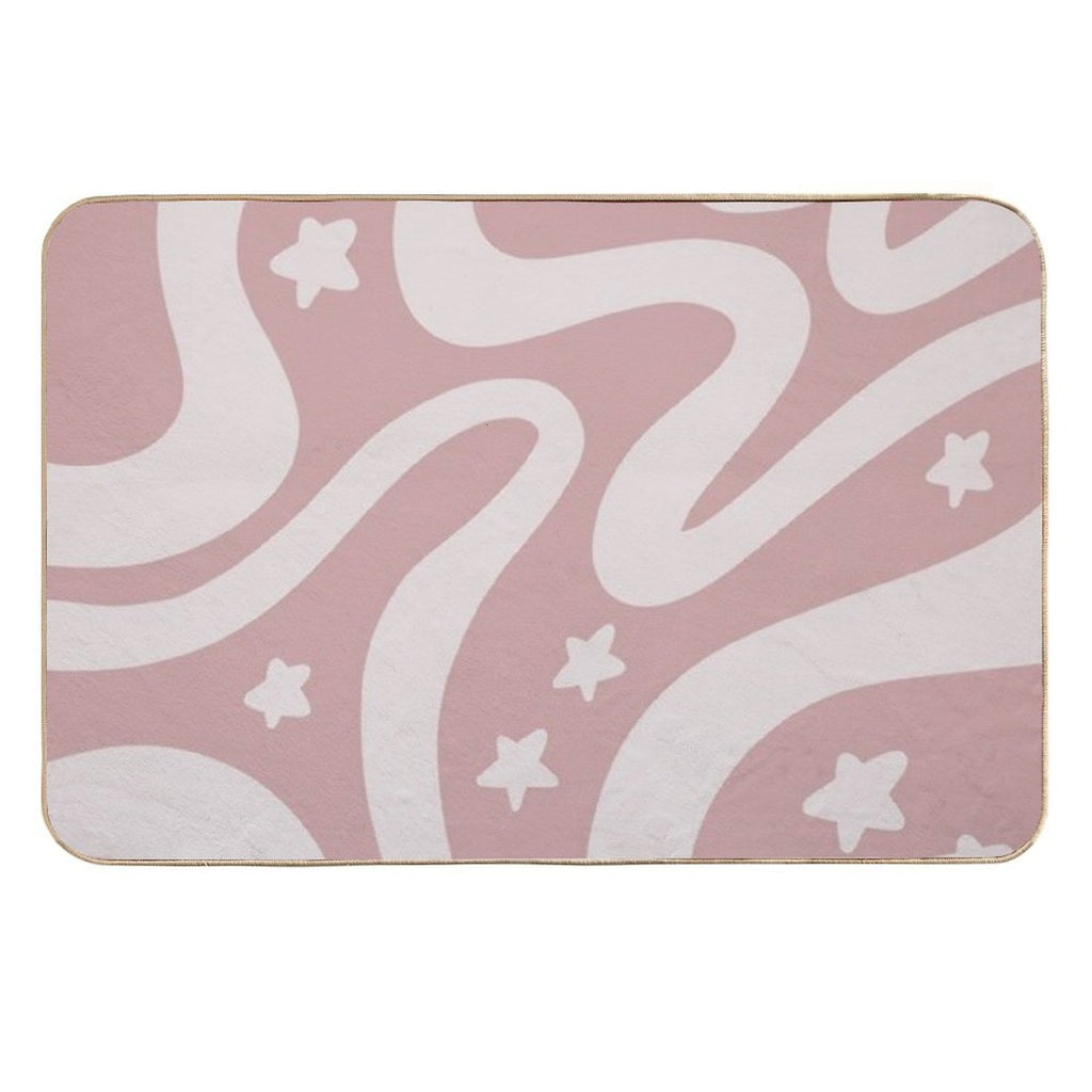 Retro Liquid Swirl & Stars Abstract Pattern Pink  High-Traffic Bath Mat