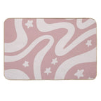 Retro Liquid Swirl & Stars Abstract Pattern Pink  High-Traffic Bath Mat