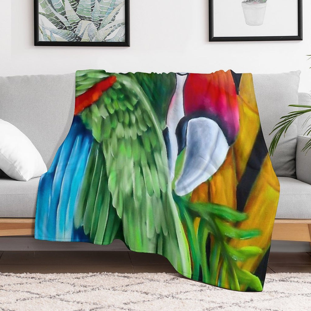 Tropical Green Parrot Shrink-resistant Throw Blanket