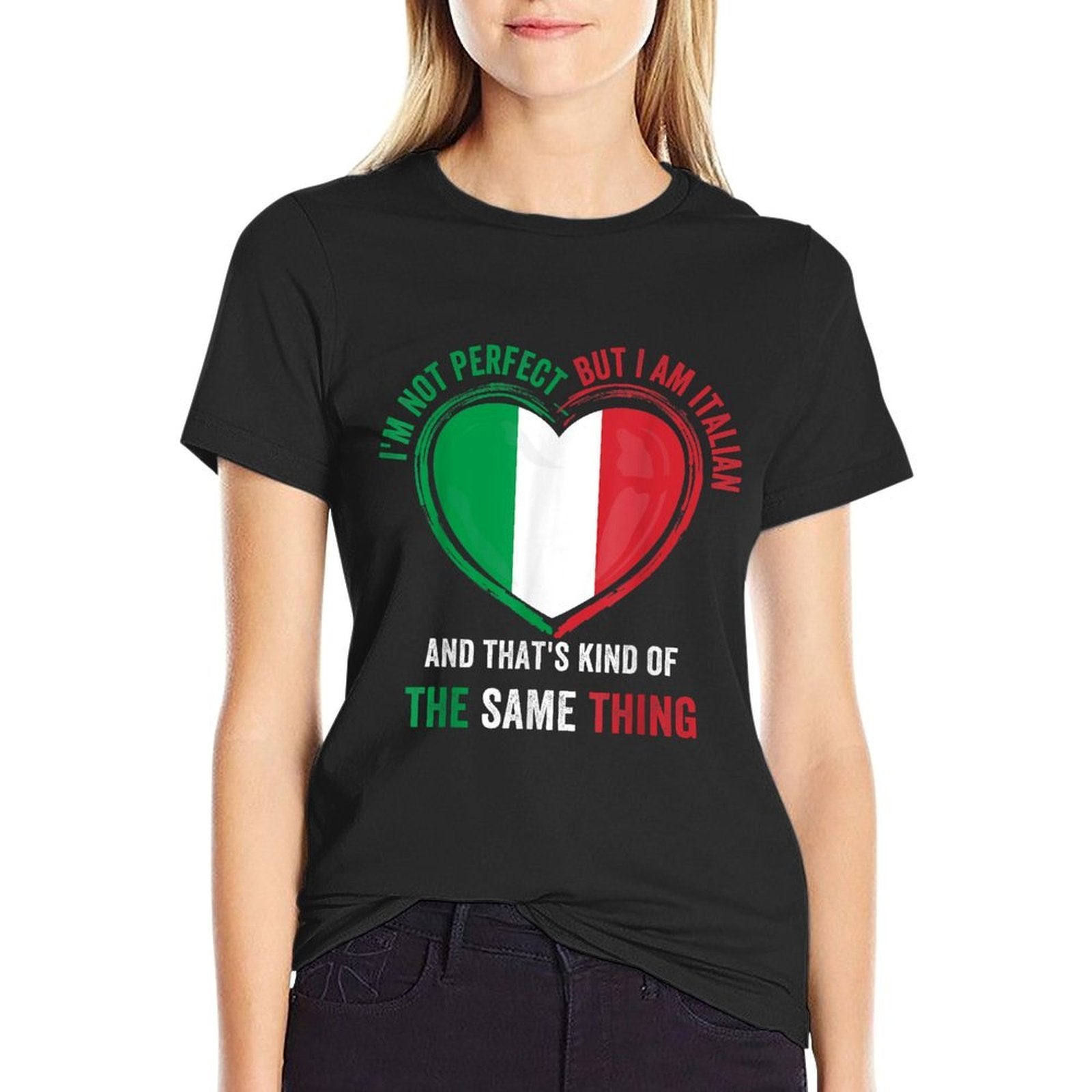 Im Not Perfect Im Italian Funny Proud Italiano Italy  Ribbed Collar T-Shirt