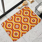 70s Groovy Daisy Ovals Pattern  Fade-Resistant Bath Mat