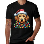 Golden Doodle Goldendoodle Christmas Hat Xmas  Oversized Silhouette T-Shirt