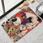 Antique Japanese Woodblock Print Cats ~ Cat Tattoo Flash  Versatile Bath Mat