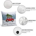 Red Car with Christmas Tree on Roof Soft Home Decor Throw Pillow