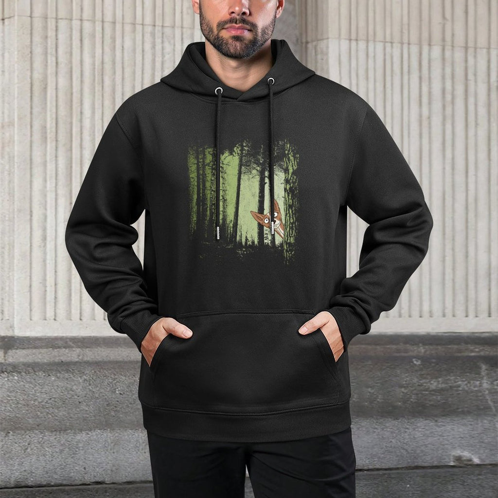 Stubborn Cheeky Podenco Hunting Dog In Twilight Forest Moisture-Wicking Hoodie