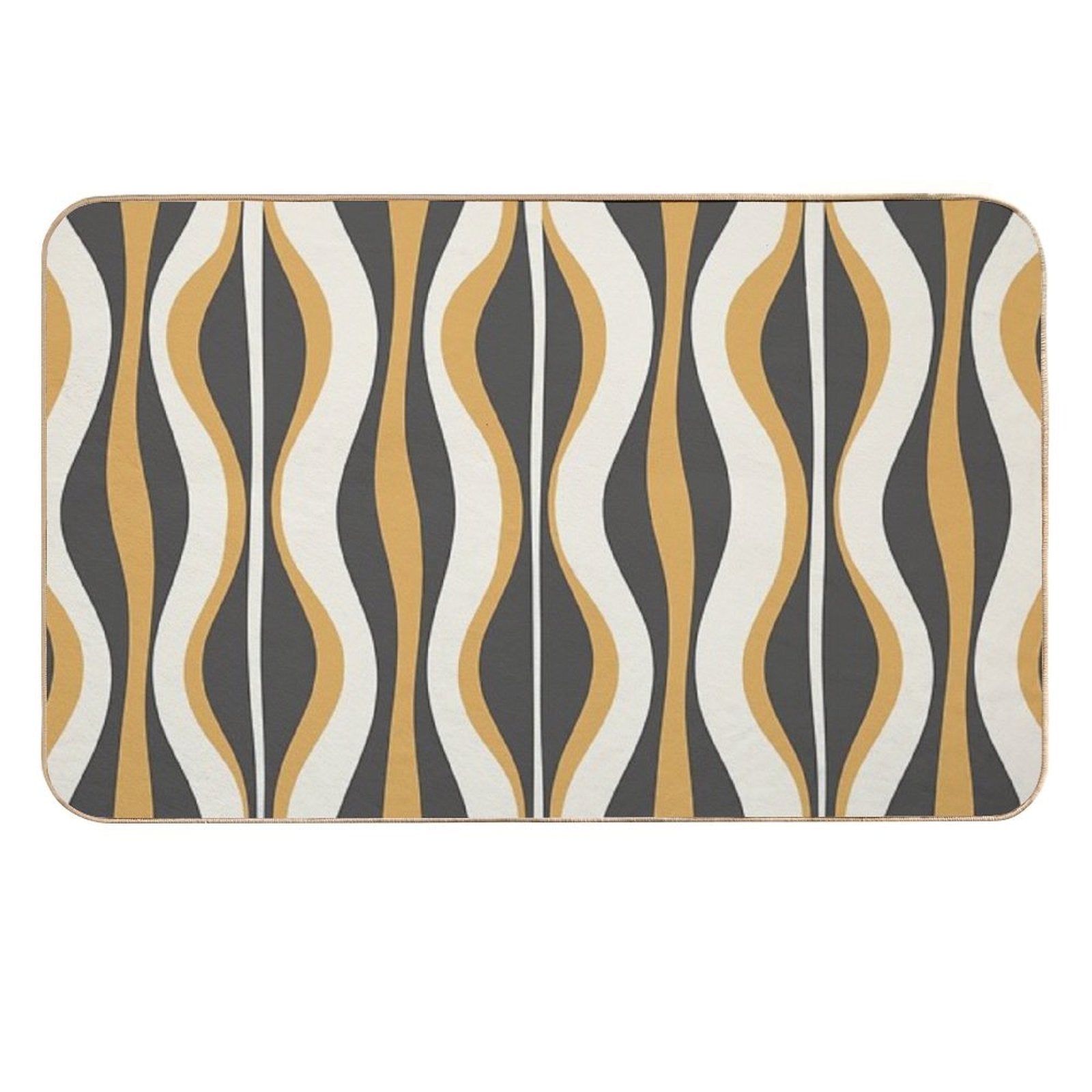Hourglass Abstract Mid-century Modern Pattern in Charcoal Grey, Muted Mustard Gold, And Cream  Anti-Trip Bath Mat