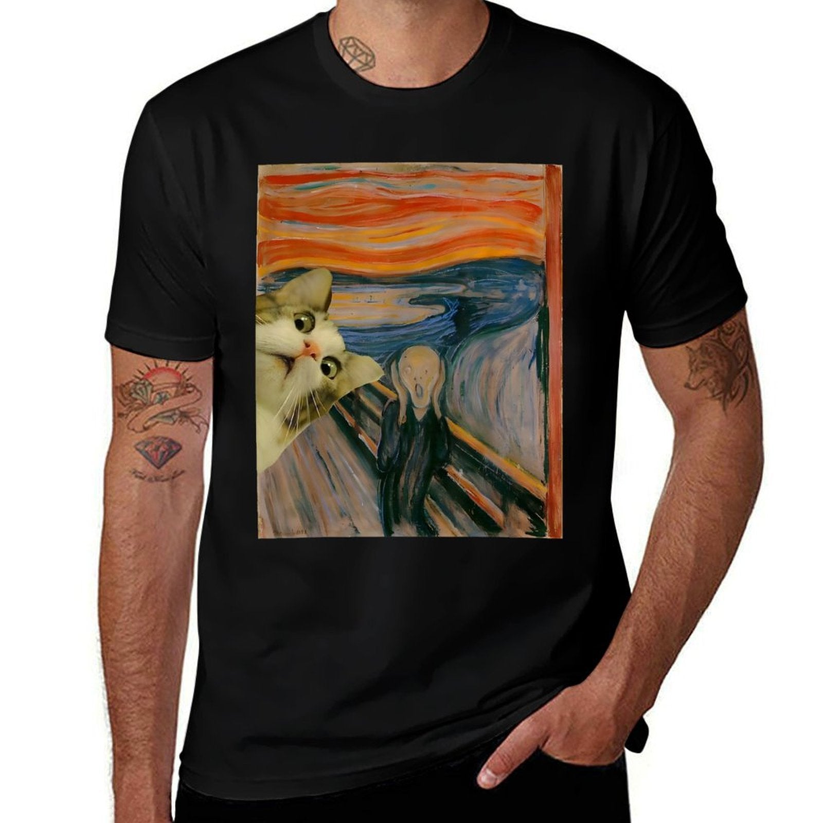 The Scream Cat By Munch Edvard Famous Painting Funny Cat Art  Cotton T-Shirt
