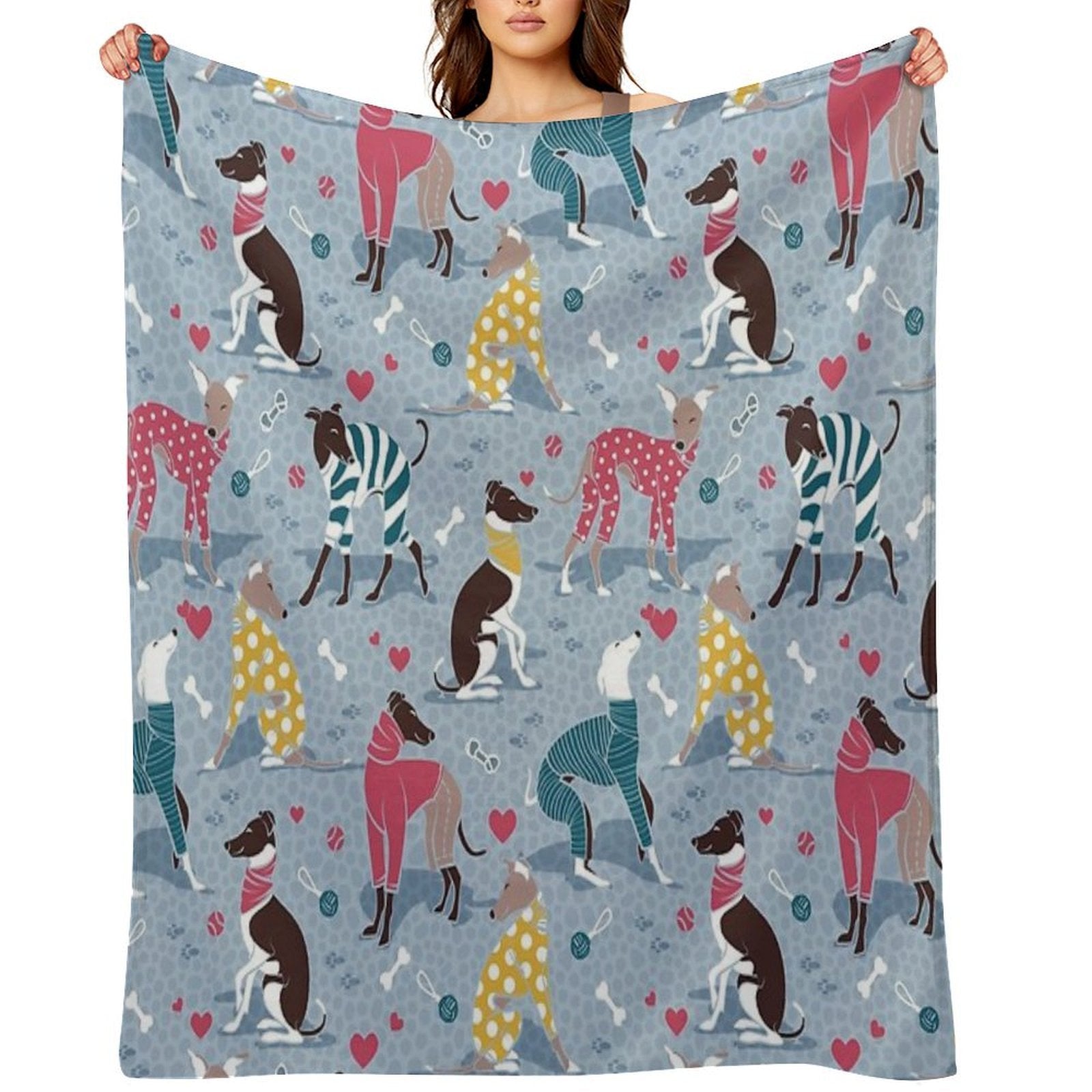 Greyhounds Dogwalk  Pale Blue Background Shrink-resistant Throw Blanket