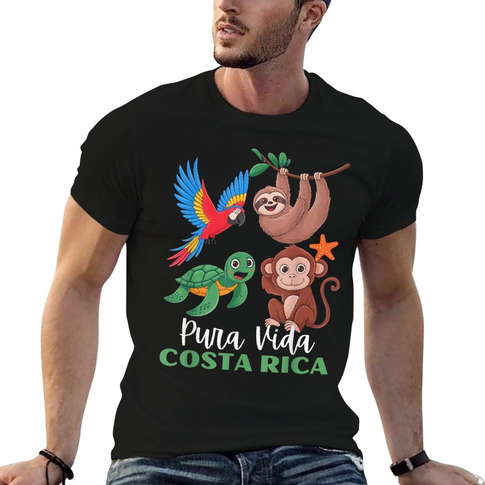 Parrot Sloth Turtle Vacation Tropical Pura Vida Costa Rica  Quick-drying T-Shirt