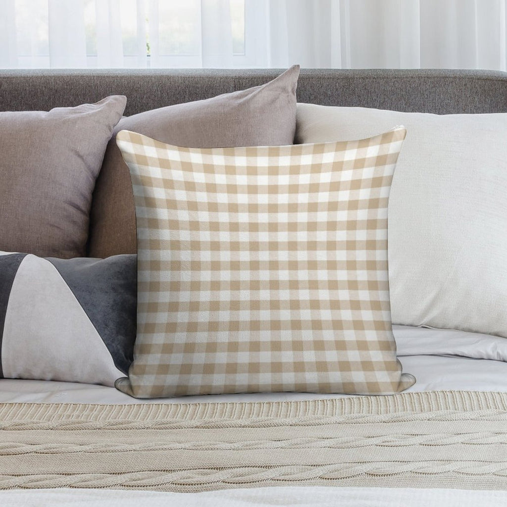 Almond Buff Tan Gingham Soft Gift Ready Throw Pillow
