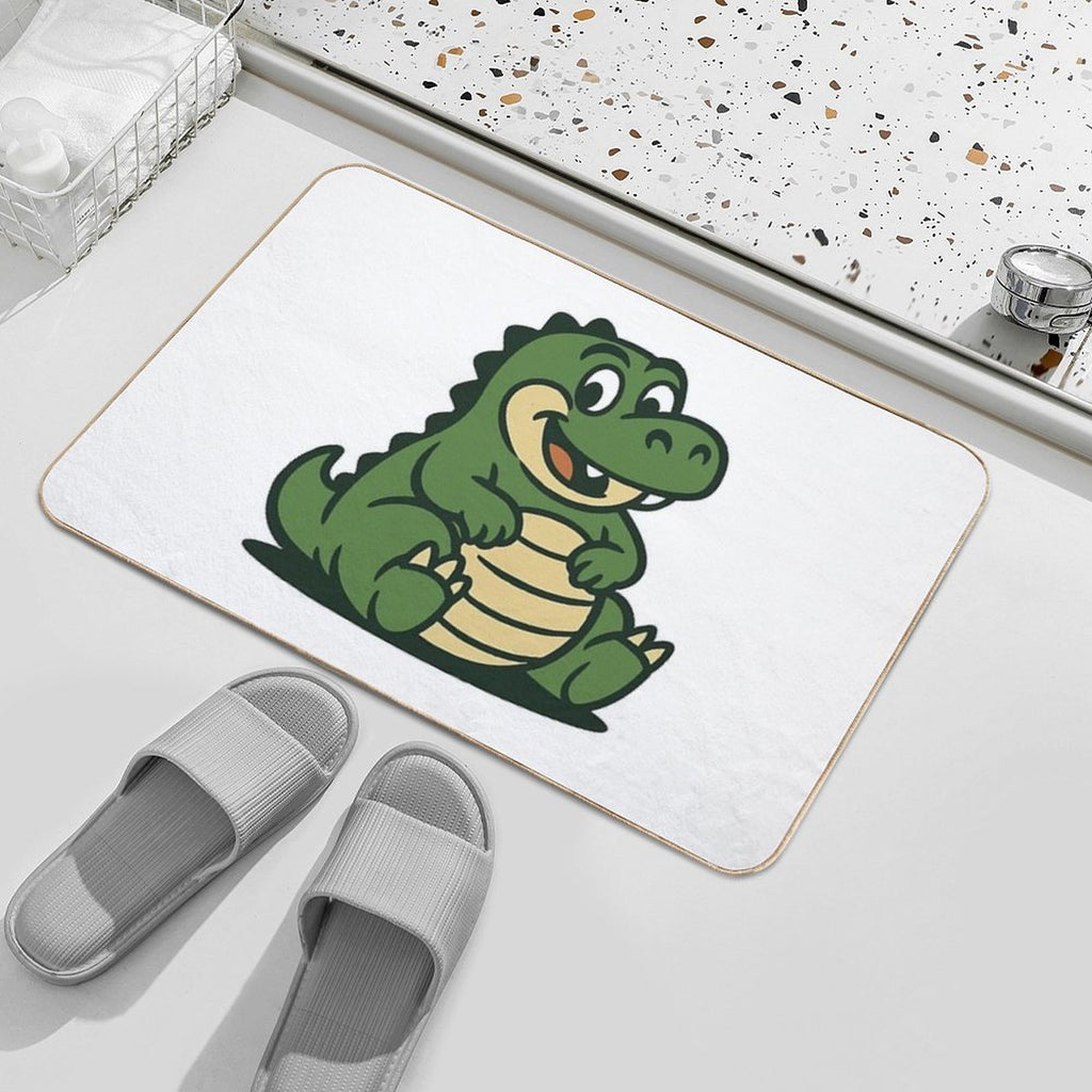Chubby Retro Dinosaur – Cute Sitting Dino Mascot Design  Easy Maintenance Bath Mat