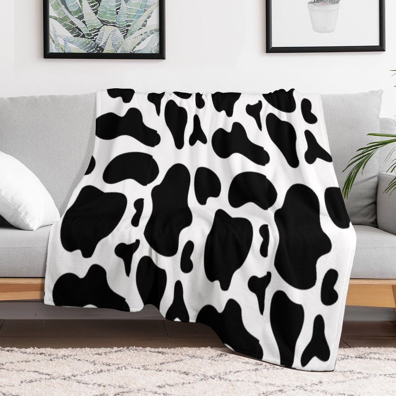 Black Cow Hand Drawn Pattern Multi-functional Throw Blanket